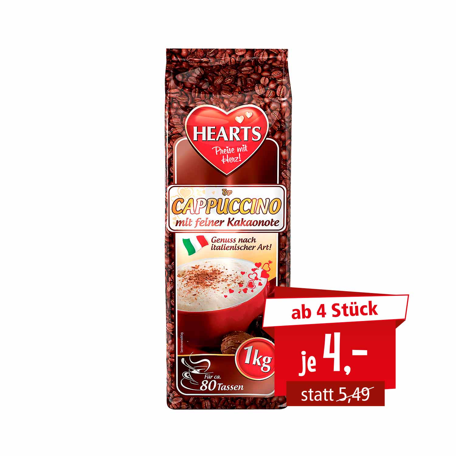 Hearts Cappuccino mit feiner Kakaonote 1 kg für ca 80 Tassen