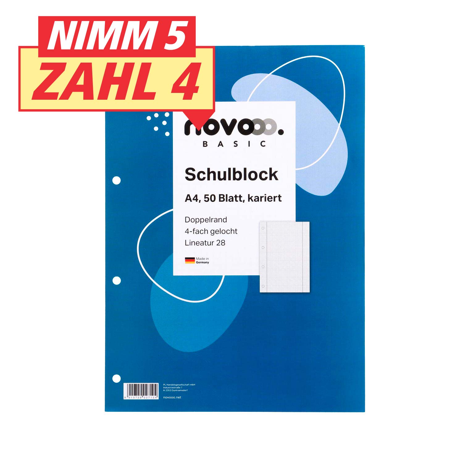 novooo Basic Schulblock Lineatur 28 A4 50 Blatt 