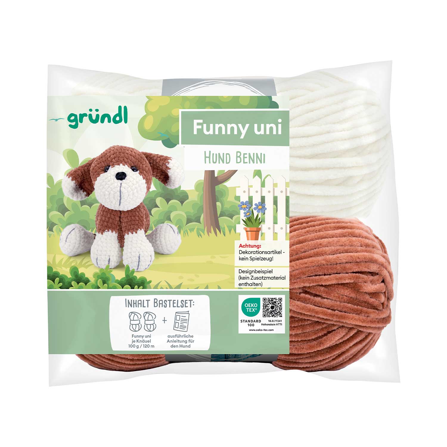 Gründl Funny Uni Häkeltier "Hund Benny" 2 x 100g Garn