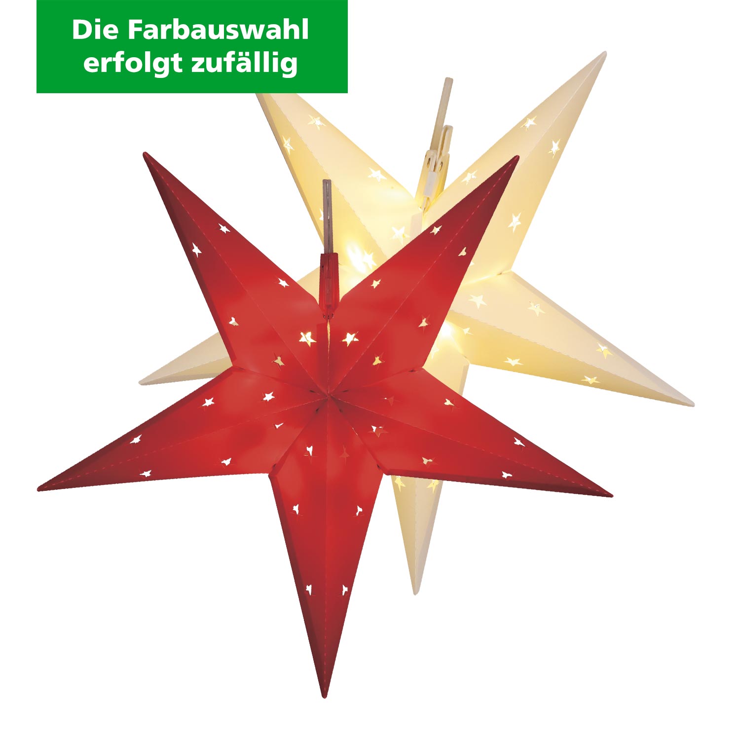 LED-Weihnachtsstern 5-zackig aus Kunststoff rot / weiß (Farbauswahl erfolgt zufällig)