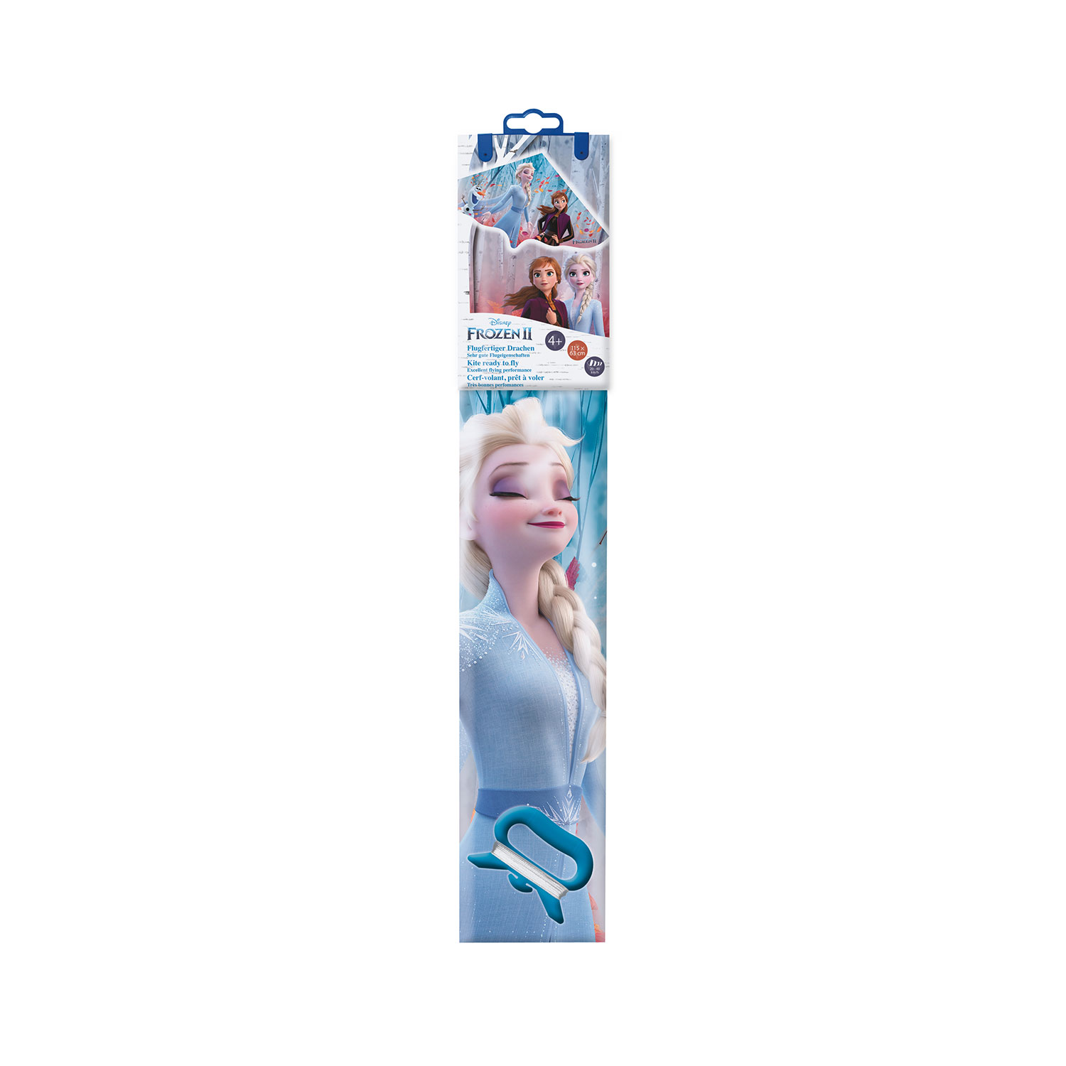 Kinderdrachen Frozen mit Wickelgriff und Schnur 115 x 63 cm